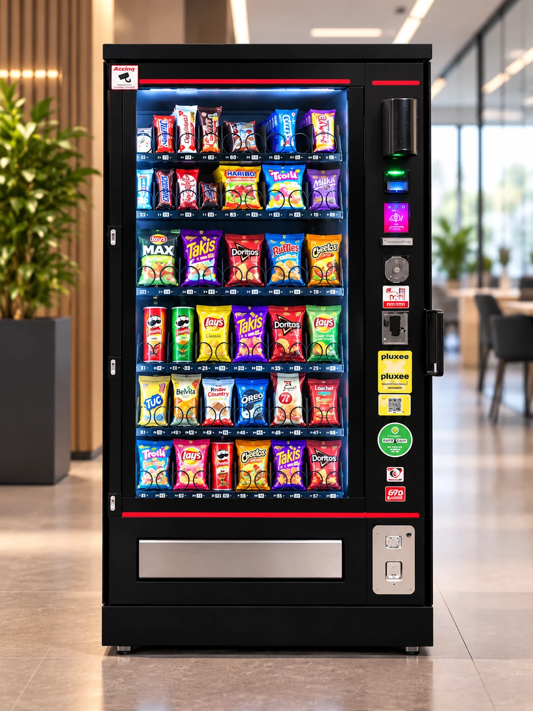 Beispielvisualisierung eines Snackautomaten in moderner Büroumgebung