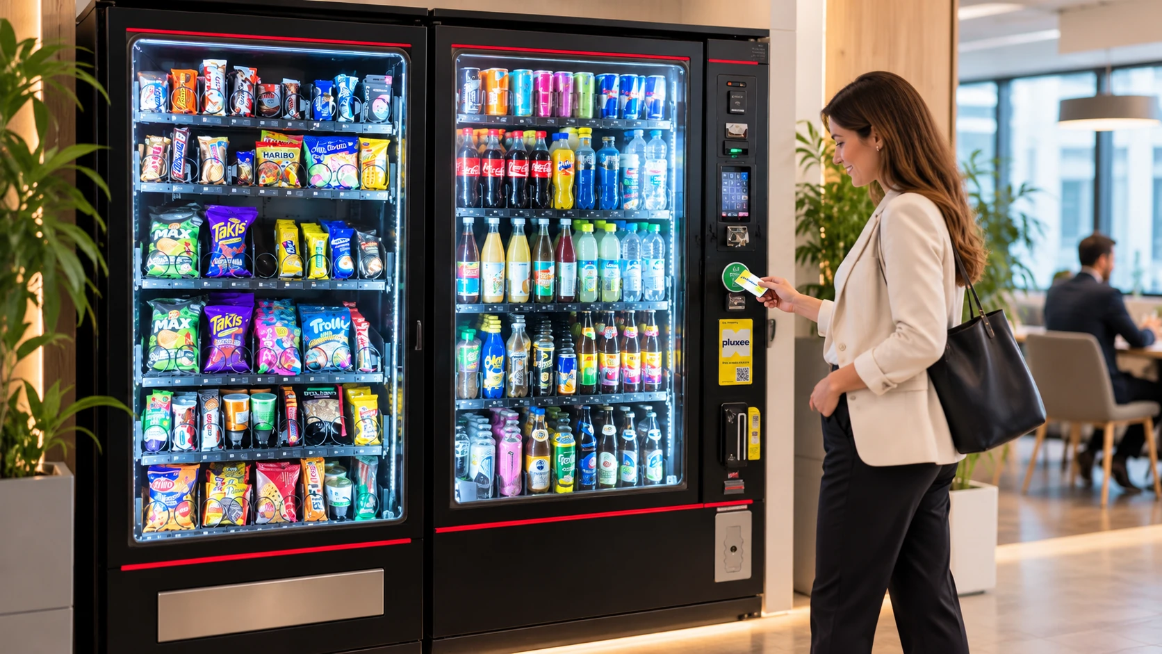 Freundliche Kundin beim Einkauf am Automaten – Konzeptmotiv – Konzeptvisualisierung · KI-generiert